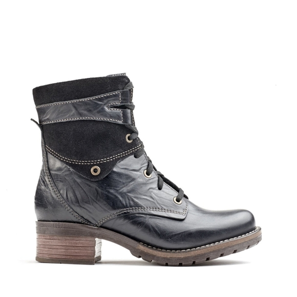 dromedaris Shoes - Dromedaris Womens Kara Leather & Suede Lace Up Boot in Black Size 38